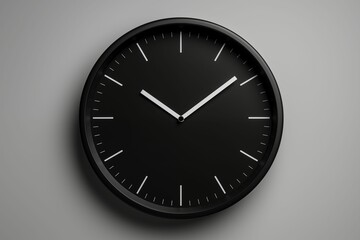 Closeup Black Wall Clock Isolated on Gray Background. Generative AI