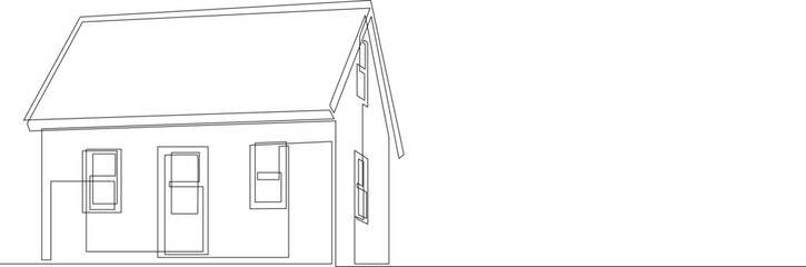 Country house in continuous line art drawing style. Family home black linear design. Vector illustration.
