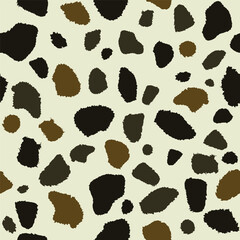 Cow skin in brown and white spotted, seamless pattern, animal texture. Vector background - 779473696