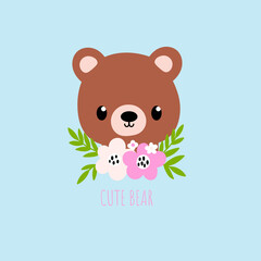 Cute bear with flowers illustration - 779473802