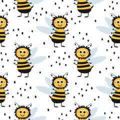 Funny seamless pattern with bees - 779473812