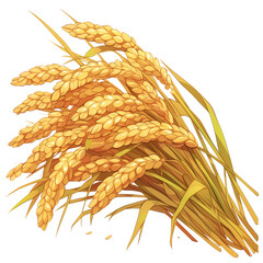 Watercolor illustration of golden wheat sheaves on transparent background. Agriculture and harvest clipart for farm produce, packaging design.