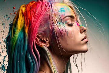 Naklejka premium Art Portrait of a Painted Woman - Melting Paint Drips