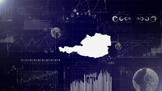 Austria Country Corporate Background With Abstract Elements Of Data analysis charts I Showcasing Data analysis technological Video with globe,Growth,Graphs,Statistic Data of Austria Country