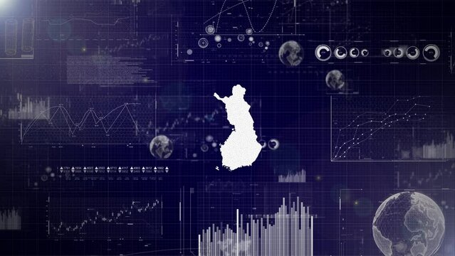 Finland Country Corporate Background With Abstract Elements Of Data analysis charts I Showcasing Data analysis technological Video with globe,Growth,Graphs,Statistic Data of Finland Country