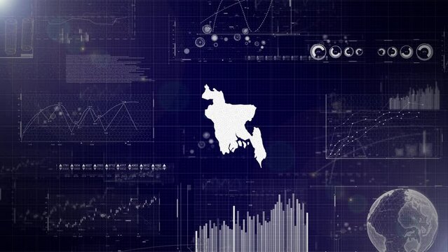 Bangladesh Country Corporate Background With Abstract Elements Of Data analysis charts I Showcasing Data analysis technological Video with globe,Growth,Graphs,Statistic Data of Bangladesh Country
