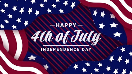 Animation of USA Happy 4th of July greeting, happy independence day, lettering text with USA flag background 
