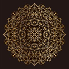 Gold Mandala Ornament Design Isolated Dark Background
