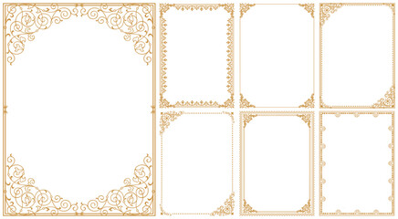 Set of decorative golden floral frame border. Vector Illustration