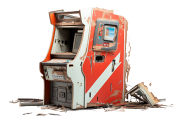 Decrepit Vintage Video Game Console. On a White or Clear Surface PNG Transparent Background.