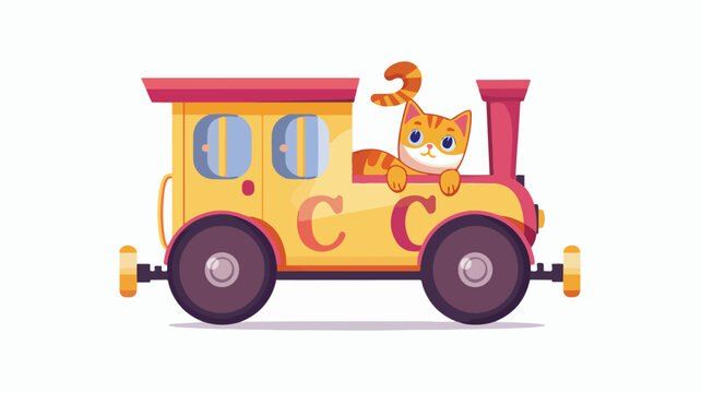 Alphabet train carriage with cat and letter c. Vector