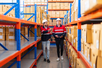 Engineer team cargo shipping order detail on tablet export and import, goods, factory ,warehouse ,international trade ,transportation ,cargo ship ,logistic, distribution at logistics center. industry