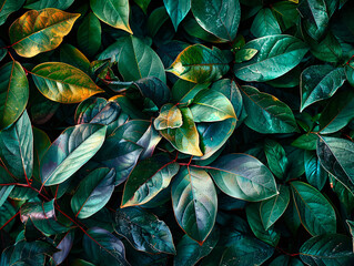 Vivid green tropical leaves with striking linear patterns and natural shine close-up