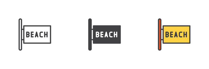 Beach signboard different style icon set