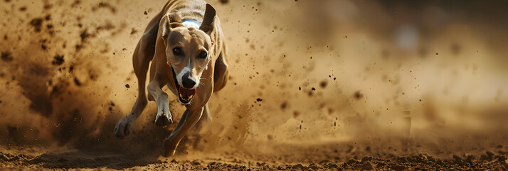 Running greyhound on the track, Fast-paced Pursuit: Greyhounds Sprinting on the Track
