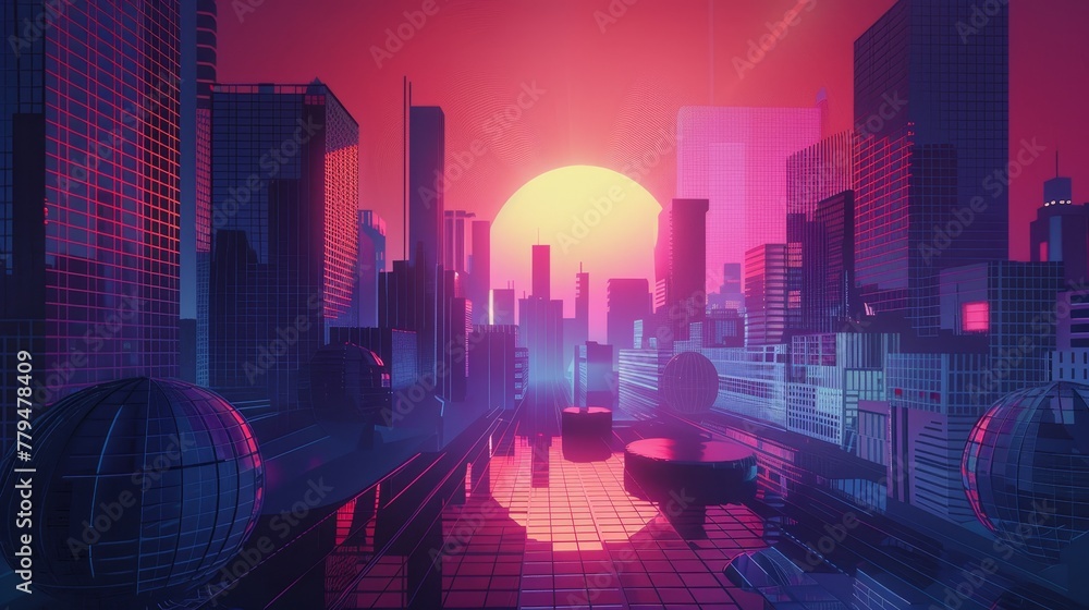 Poster abstract shapes and patterns in a retro-futuristic cityscape ai generated illustration