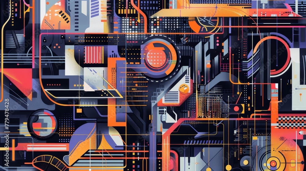 Poster abstract shapes and patterns in a retro-futuristic cityscape ai generated illustration
