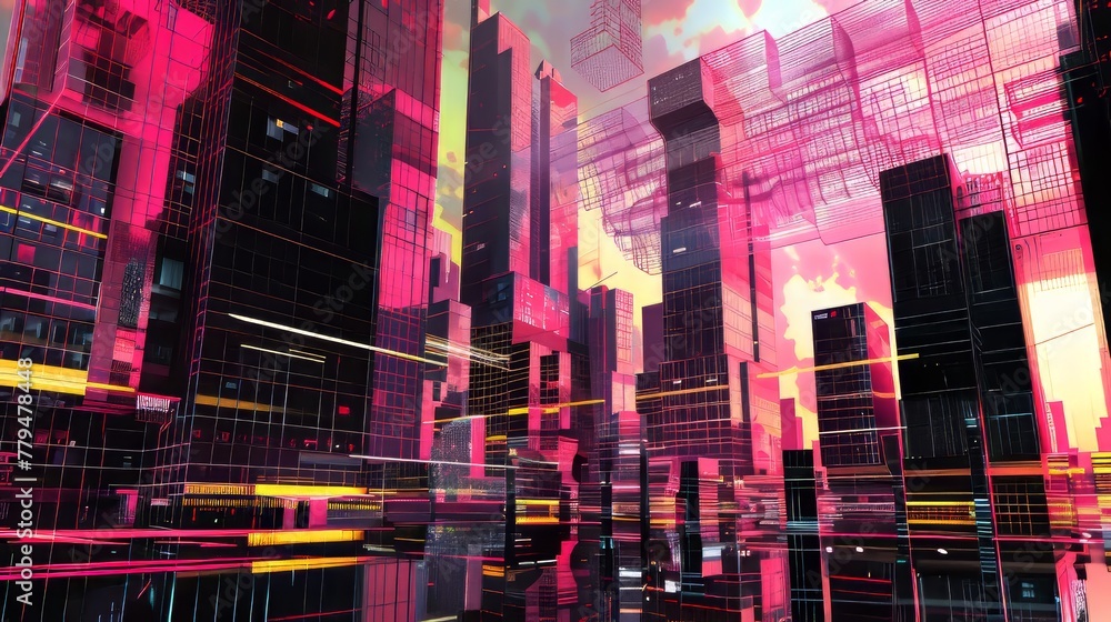 Poster abstract shapes and patterns in a retro-futuristic cityscape ai generated illustration