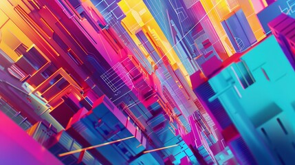 Abstract shapes and vibrant colors in a futuristic cityscape  AI generated illustration
