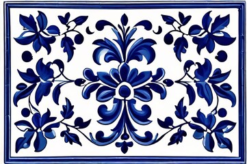 Blue and white tiles with Gzhel style ornaments