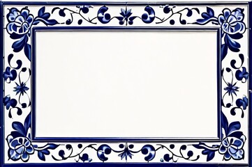 Blue and white tiles with Gzhel style ornaments, copy space