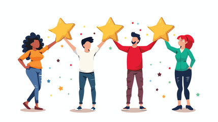People Characters Giving Five Star Feedback. Vector c