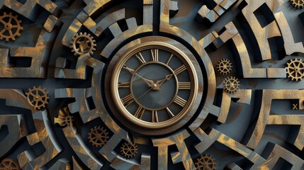 An abstract concept of time represented as a maze of rotating gears  AI generated illustration
