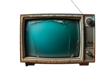 Vintage TV With Broken Screen on White Background. On a White or Clear Surface PNG Transparent Background.