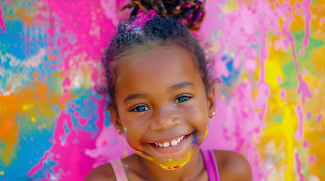 Cheerful african american girl at the festival of colors Holi