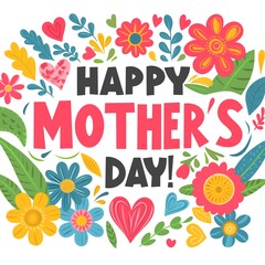 Happy Mother’s Day greeting card illustration with colorful floral frame. Festive design perfect for Mother’s Day cards, posters, and invitations.