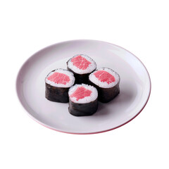 Four pieces of sushi on plate on Transparent Background