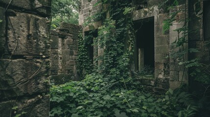 Fototapeta na wymiar An ancient ruin with overgrown vines and crumbling walls AI generated illustration