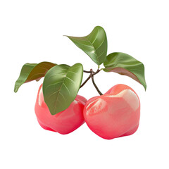 Two pink apples with green leaves on a Transparent Background
