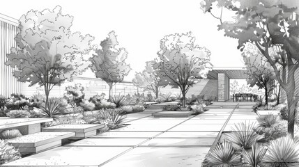 An architectural drawing of a serene garden  AI generated illustration