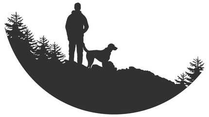 black silhouette of a man with a dog - obrazy, fototapety, plakaty