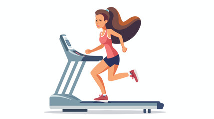 Lady exercise with treadmill Flat vector isolated on