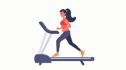 Lady exercise with treadmill Flat vector isolated on