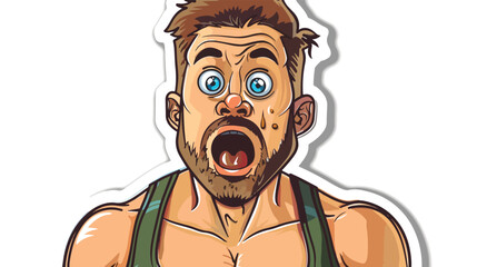 Retro distressed sticker of a cartoon shocked gym man