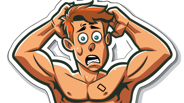 Retro distressed sticker of a cartoon shocked gym man