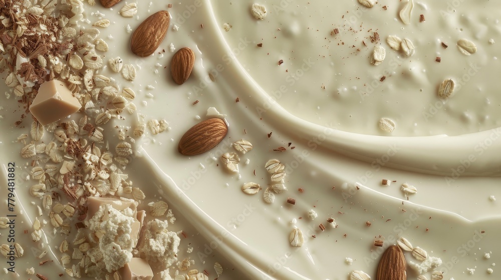 Poster an exquisite portrayal of light and depth in a white milk setting enriched by almond cocoa and wheat