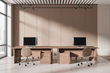 Beige open space office interior