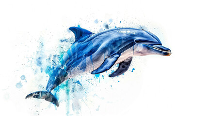 Dolphin in painted with oil paints on canvas Isolated on white background.