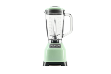 Green Blender on White Table. On a White or Clear Surface PNG Transparent Background.