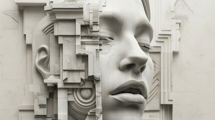 Architectural details integrated into a realistic face  AI generated illustration