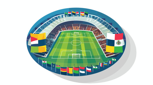 Round sports stadium with flags icon in flat style