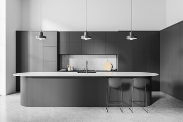 Obraz premium White and gray kitchen interior with island