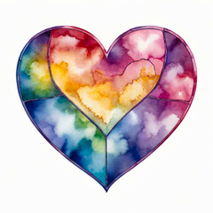 stained glass watercolor heart on white background	