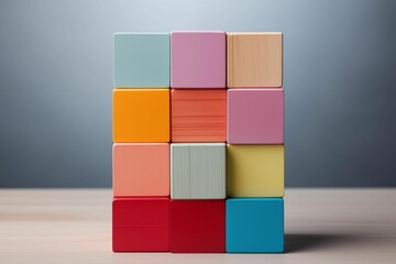 Colored Wooden Cubes Blocks Isolated on Gray Background. Generative AI