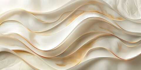 Luxurious cream wavy background with leaf intricate golden line elements. - obrazy, fototapety, plakaty