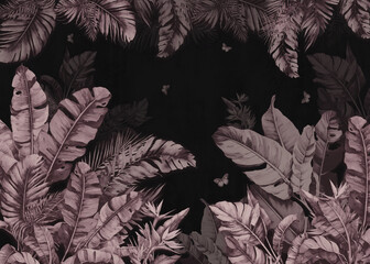 Wallpaper pink Tropical trees Palm and  Vintage black background.jpg